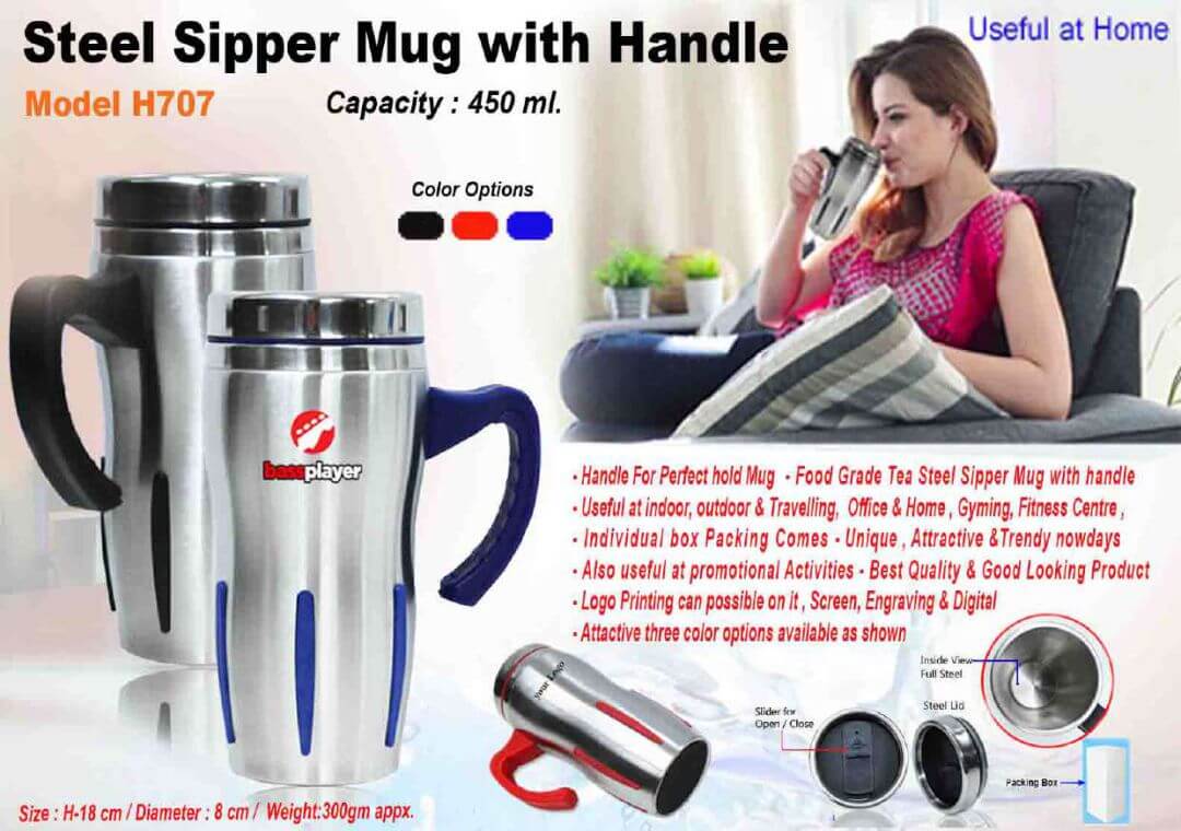 Steel Sipper Mug with Handle 707 Steel Sipper Mug with Handle 707