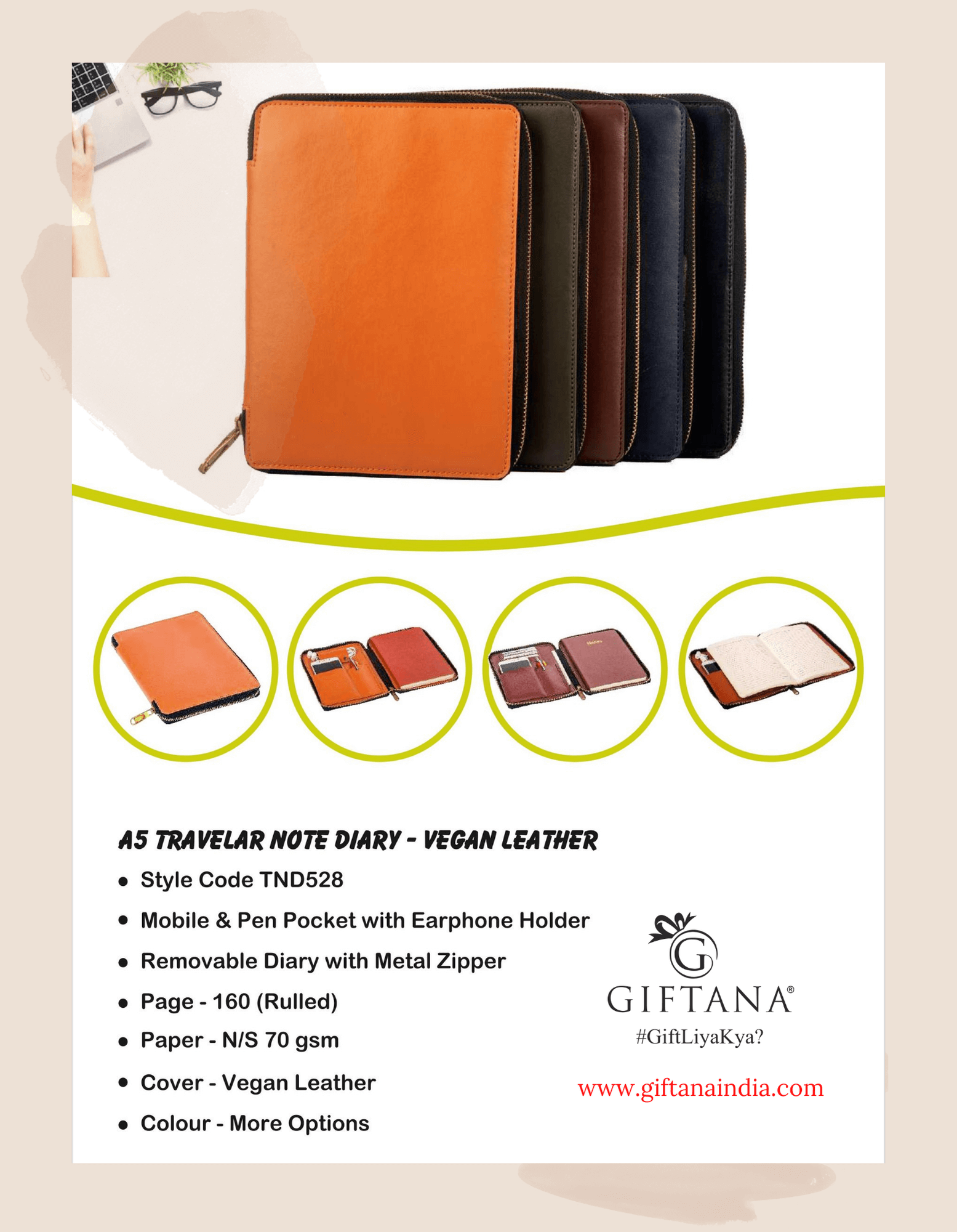 A5 Travel Notebook Diary Vegan Leather