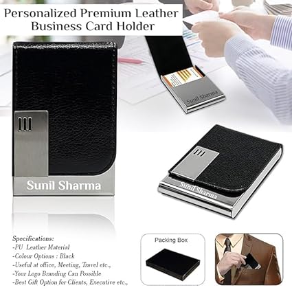 Giftana Personalized Card Holder, Diary with Pen, Keychain with Name - Black Giftana Personalized Card Holder, Diary with Pen, Keychain with Name - Black