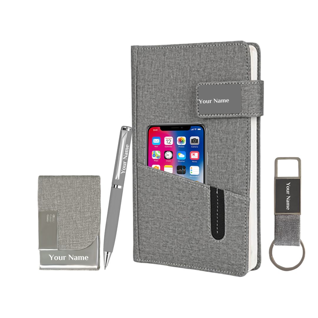 4 in 1 Personalised Jute Gift Set Card holder , Diary, Metallic Pen and Keychain. 4 in 1 Personalised Jute Gift Set Card holder , Diary, Metallic Pen and Keychain.