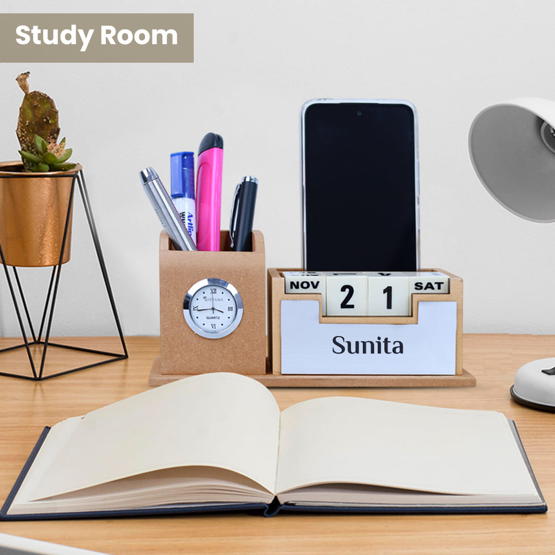 Classic Personalized Desk Organizer with Clock Classic Personalized Desk Organizer with Clock