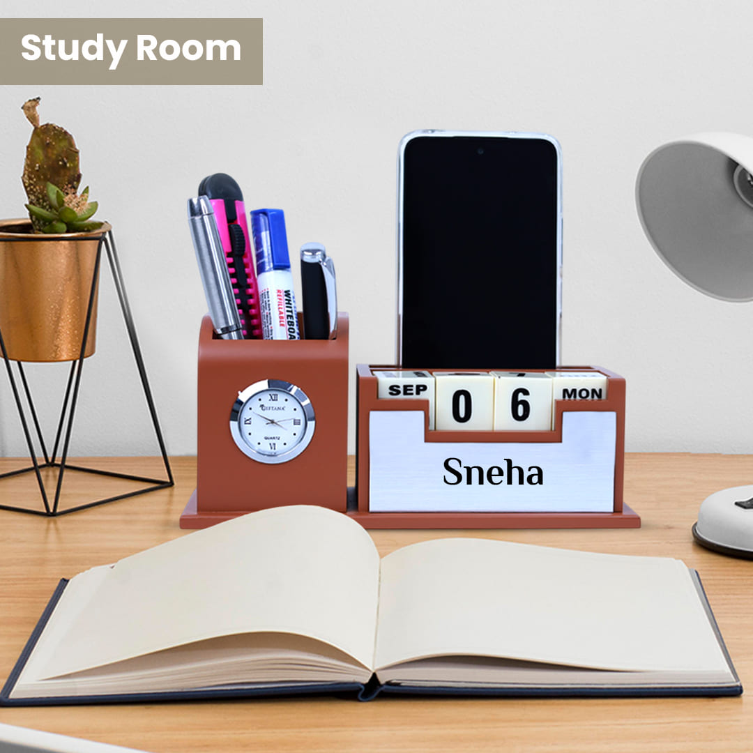 Classic Personalized Desk Organizer with Clock Classic Personalized Desk Organizer with Clock