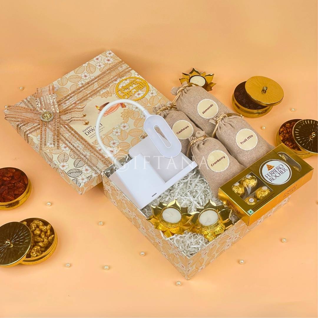 Unique Electronics Diwali Gifts - Lamp & Dry Fruits