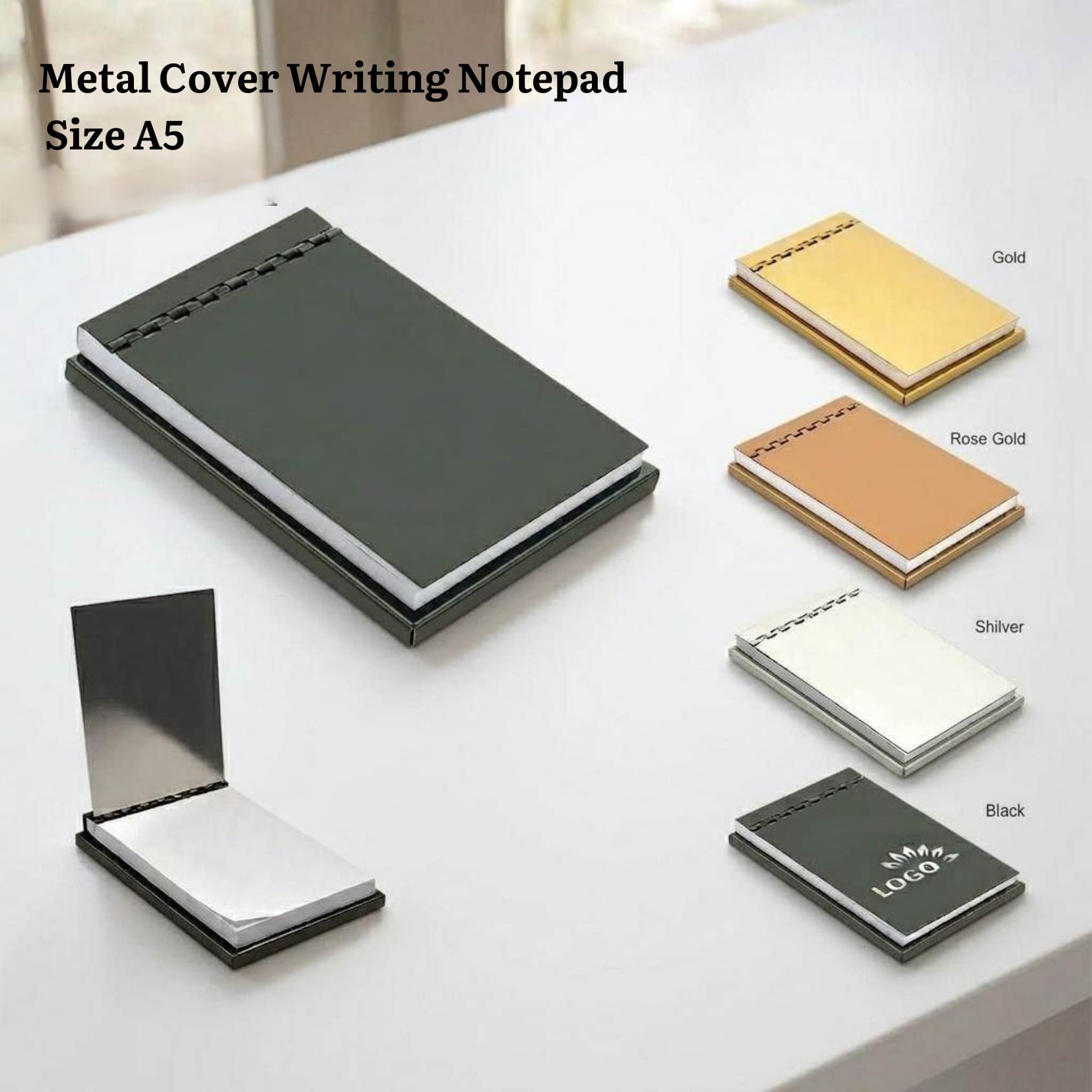 Metalic Notepad Metal Cover A5 Premium Flip Top Memo Notepad