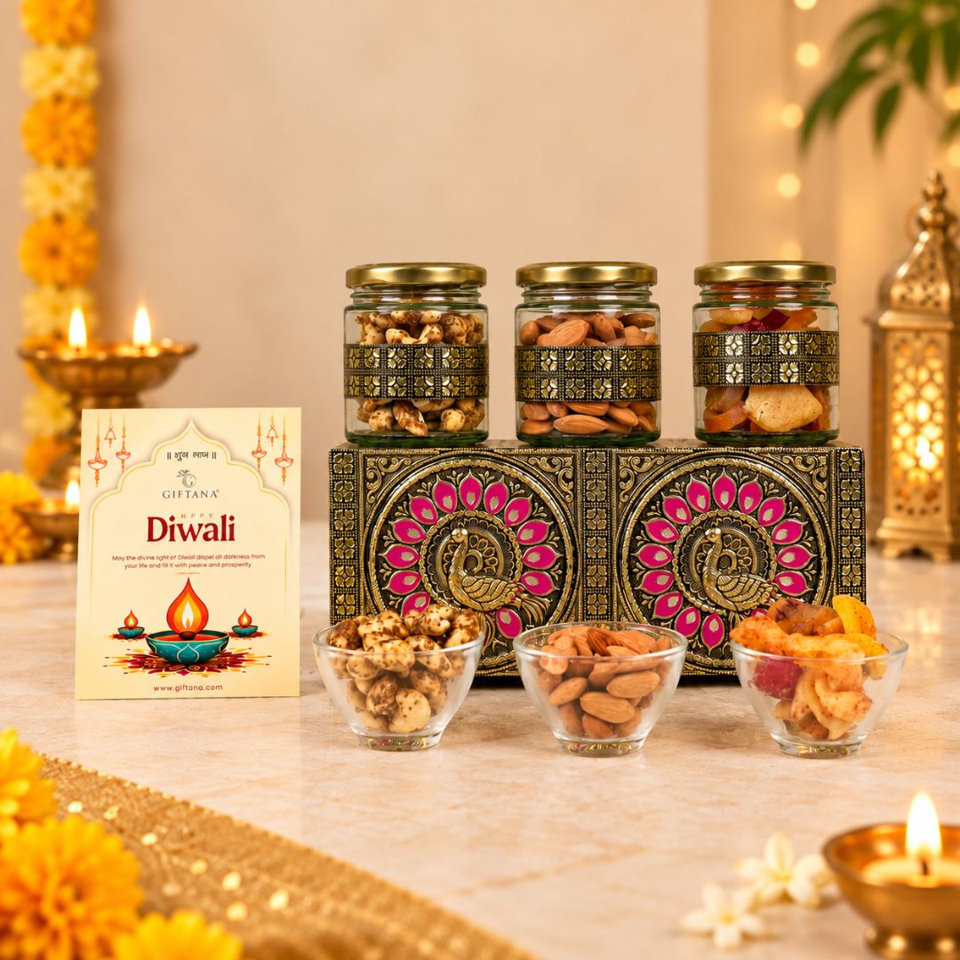 Peacock Jar 3 – Corporate Diwali Dry Fruit Gift Box