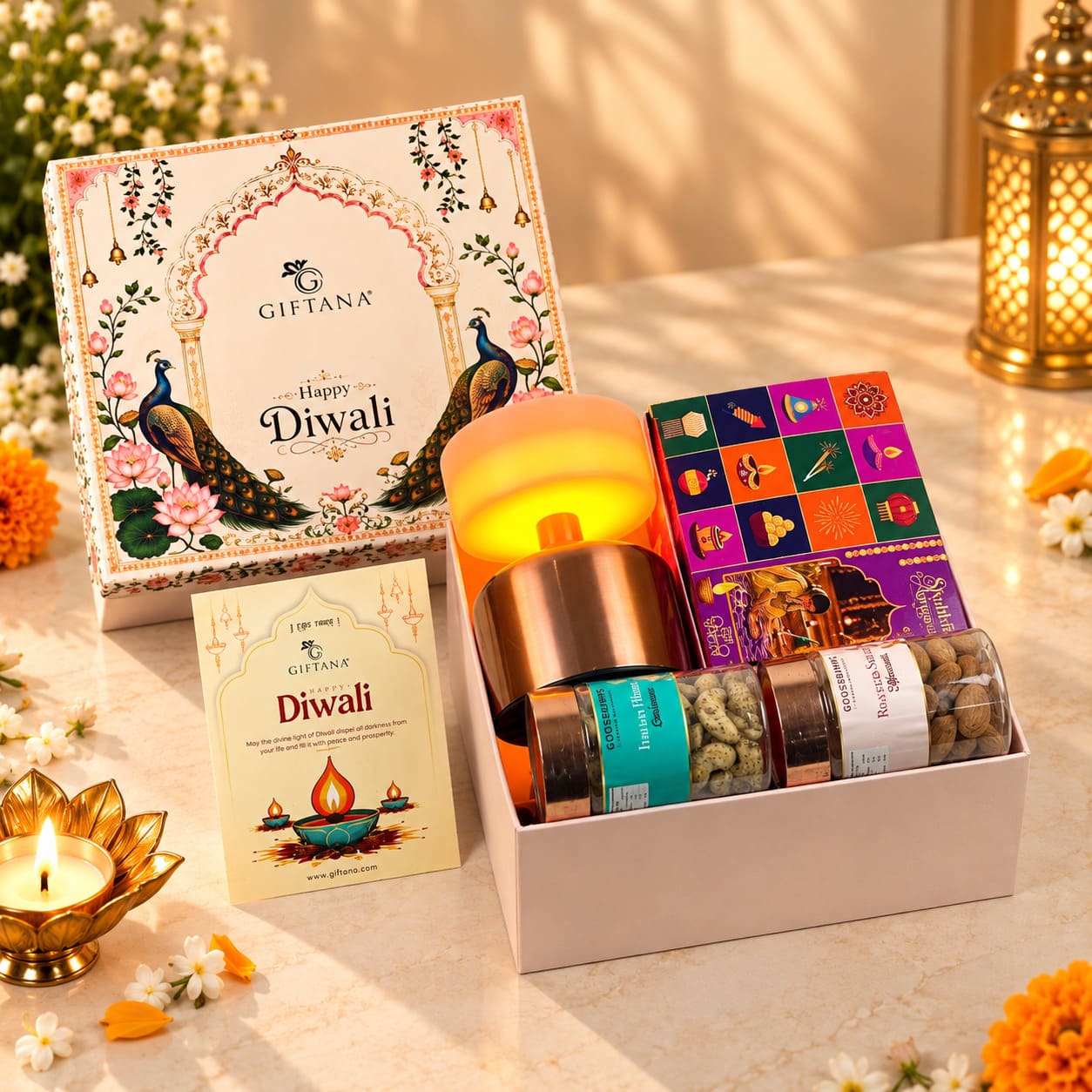 Unique Electronics Diwali Gifts - Lamp & Dry Fruits